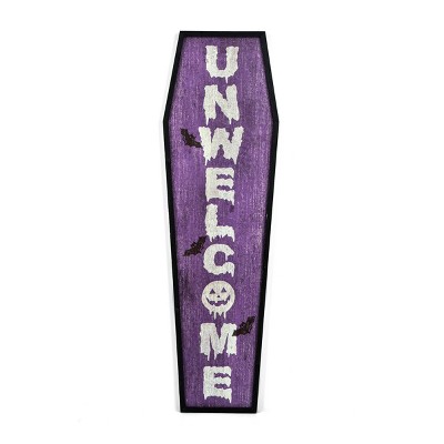 39" Halloween “Unwelcome" Porch Sign, Coffin Shape