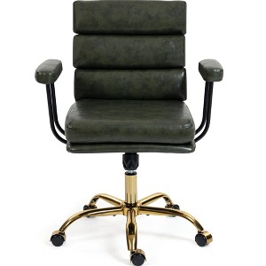Bosmiller Faux Leather Home Office Desk Chair, Gold Base Vanity Chair with Wheels, Padded Seat and Armrests, Swivel Executive Computer Chair - 1 of 4