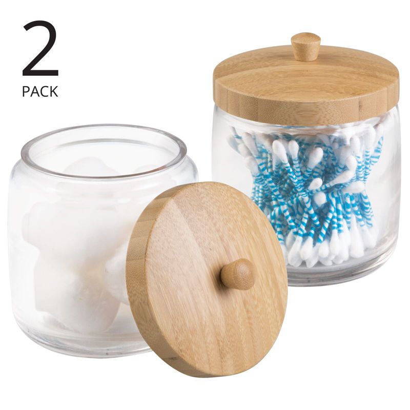 mDesign Round Glass Apothecary Canister Jar/Bamboo Lid, 2 Pack, 2 of 10