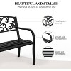 VINGLI Outdoor Metal Bench w/PVC Floral Pattern Back, 2-Person Black Steel Bench, All-Weather Garden Bench for Park Porch Entryway - 4 of 4