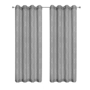 Kate Aurora 2 Piece Clarabelle Embroidered Lattice Matte Sheer Grommet Top Curtain Panels - 84 In. Long - 1 of 4
