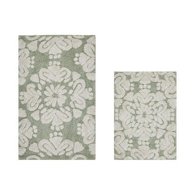 Medallion Collection 2 Piece 100% Cotton Tufted Bathroom Rug Set  with Non-Slip Backing, Machine Washable, Tumble Dry Bath Mat