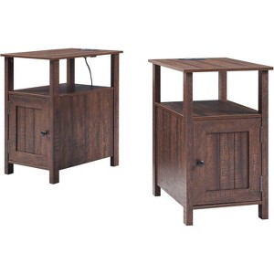 SinCiDo Farmhouse Set of 2 Nightstands w/Charging Station, Wood End Table with Barn Door & Open Shelves for Bedroom, Living Room - 1 of 4