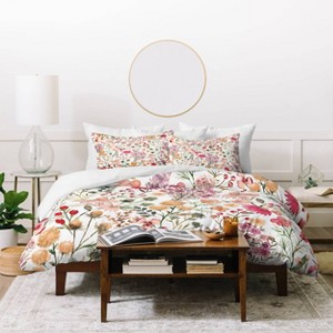 Deny Designs Ninola Design Meadow Perennial Botanical Duvet Cover and Pillow Shams Red - 1 of 4