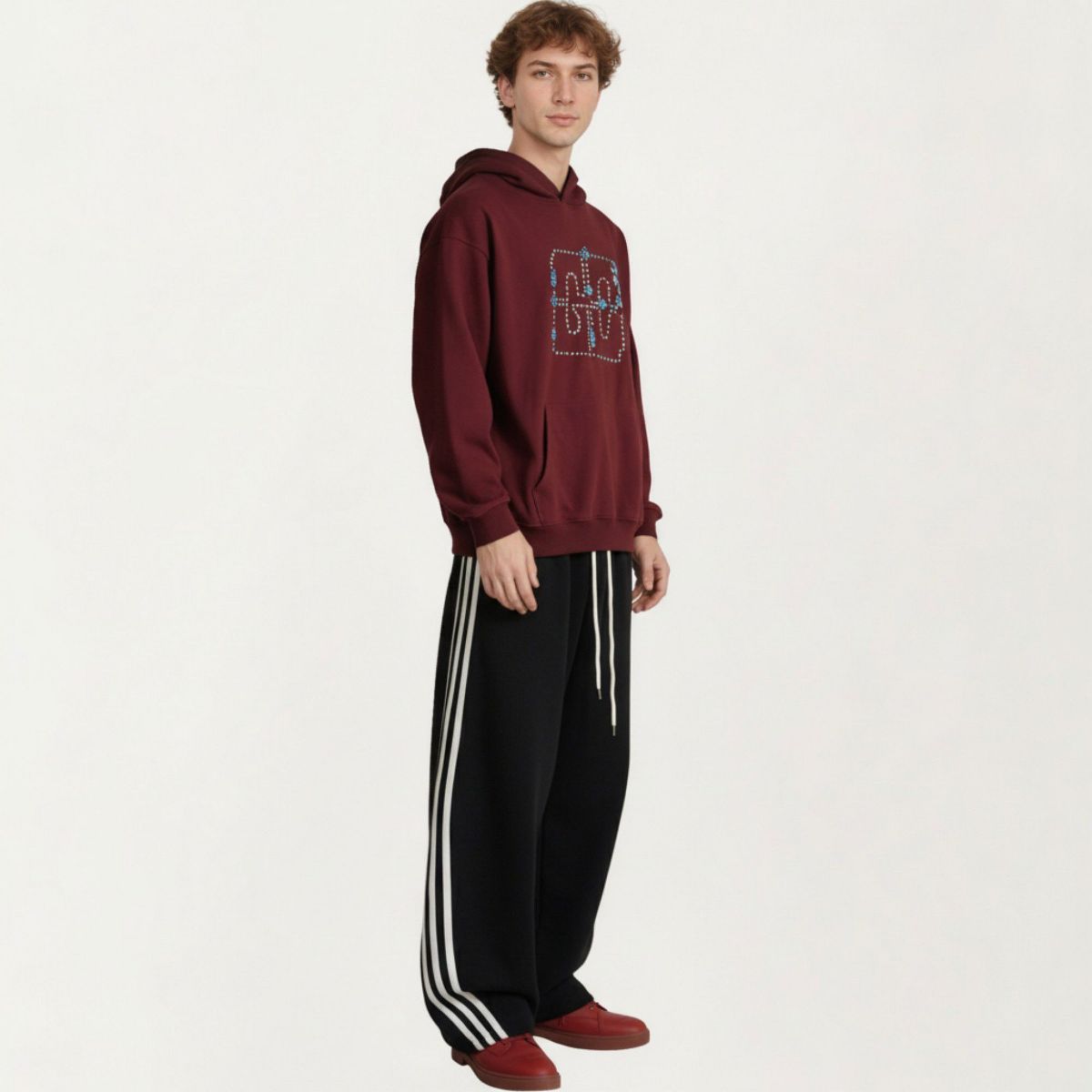 Anna-Kaci Men's Embroidered Pullover Hoodie with Front Pocket and Relaxed Fit - thumbnail 10