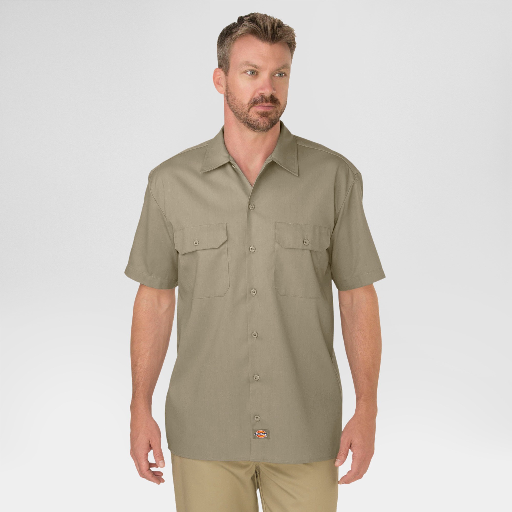 petiteDickies Men's Original Fit Short Sleeve Twill Work Shirt- Khaki XL, Green