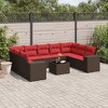 vidaXL 10 Piece Garden Sofa Set with Cushions Brown and Red Poly Rattan - With Table - 2 of 4