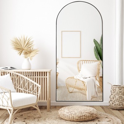 Beautyolove 32 in. W. x 71 in. H Classic Arched Black Aluminum Alloy Framed Full Length Mirror Wall Mounted or Standing Floor Mirror