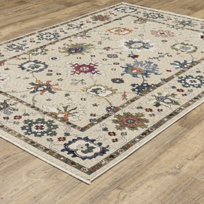 Ivory and Multi Traditional Rectangular Synthetic Area Rug 3'10" x 5'5"