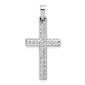 Black Bow Jewelry 14k Yellow or White Gold Hollow Lattice Cross Pendant, 14 x 33mm - 1 of 4