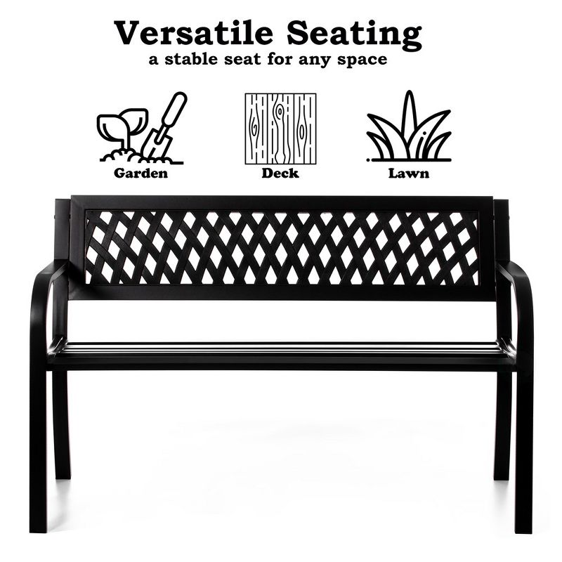 Gardenised Outdoor Steel 47 Park Bench for Yard, Patio, Garden and Deck, Black Weather Resistant Porch Bench, Park Seating, 5 of 10