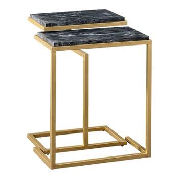Kircubbin Nesting Table with Faux Marble Top Gold/Black - miBasics