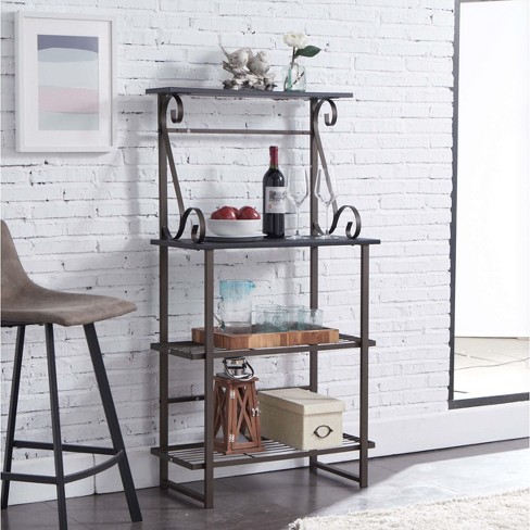 Kings Brand Furniture Covington Metal Kitchen Shelves Baker’s Rack Microwave Stand, Pewter - image 1 of 4