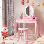 Costway Kid Vanity Table Stool Set with Adjustable Mirror Storage Drawer Makeup Pink