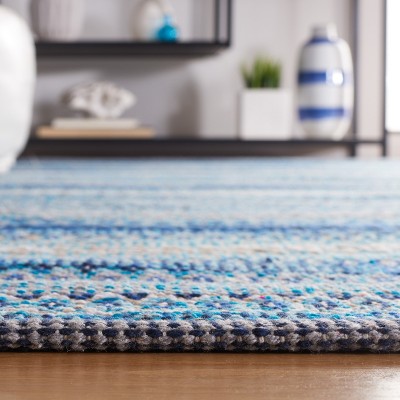 Handwoven Grey and Blue Wool Cotton 4' x 6' Area Rug
