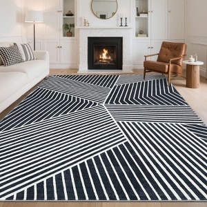 Modern Geometric Area Rug Washable Rug with Non Slip Rubber Backing Soft Non Shedding Carpet, Indoor Low Pile Thin Foldable Mat - 1 of 4
