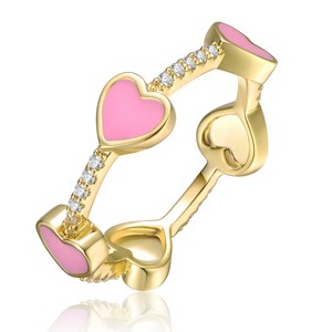 Guili 14K Gold Plated Stacking Ring with Pink Enamel Heart & Cubic Zirconia – A Trendy Piece for Kids & Teens, Pink or Red, Sizes 4-7 - 1 of 2