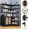 Acekool 6-Tier Corner Bookshelf with Metal Frame & Rattan Door Cabinet, Large Farmhouse L-Shaped Bookcase for Home and Office – Available in Black - 3 of 4