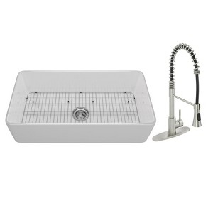 CASAINC 36'' Rectangular Single Bowl Fireclay Farmhouse Apron Kitchen Sink with Pulldown Faucet, White - 1 of 4