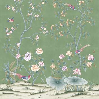 Tempaper & Co. 108"x78" Chinoiserie Lily Sage Blossom Removable Peel and Stick Vinyl Wall Mural
