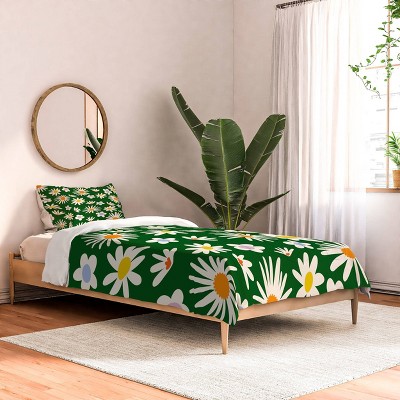 Deny Designs Lane and Lucia Rainbow Vintage Daisies Comforter Bedding Set Green