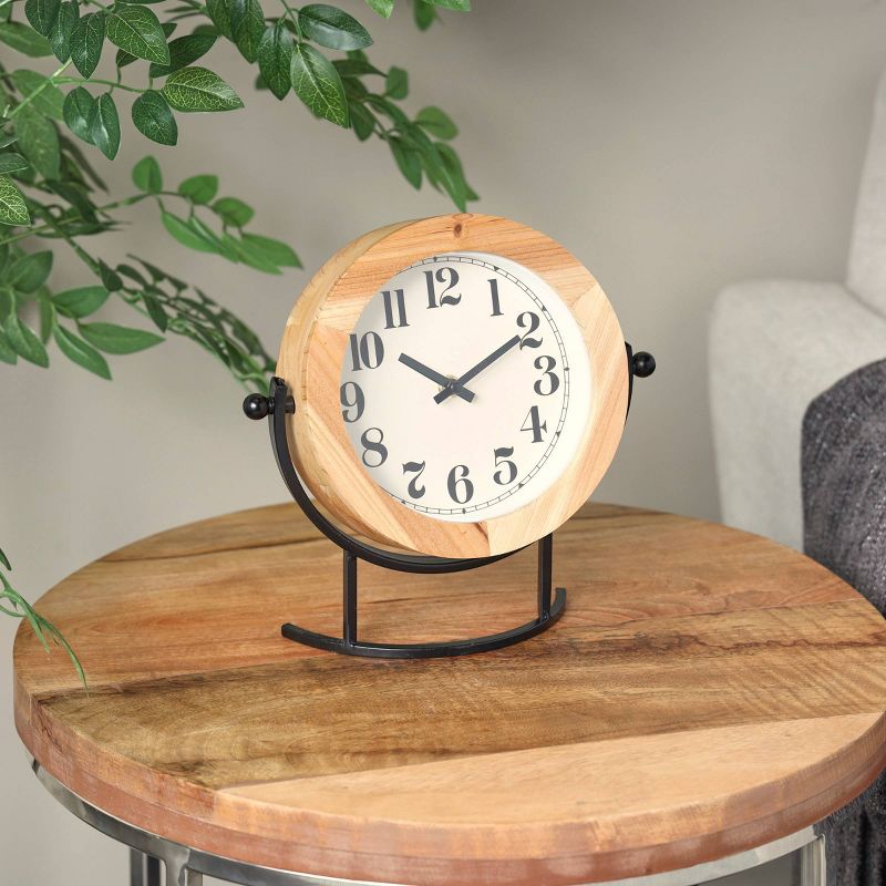 10&#34;x10&#34; Wood Clock with Curved Black Metal Stand and Ball Details Light Brown - Olivia &#38; May, 2 of 10