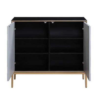 39" Black and Gray Wood Console Table with Brass Legs