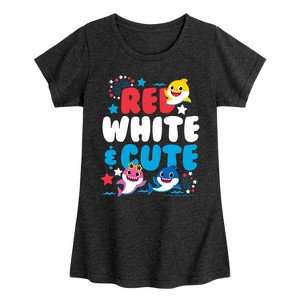 Girls' - Baby Shark - Red White and Cute Fitted Short Sleeve Graphic T-Shirt - 1 of 4
