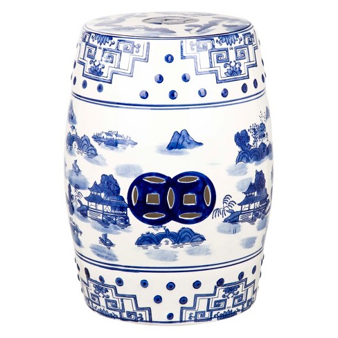 Gateless Mist Chinoiserie Garden Stool Blue Safavieh Target