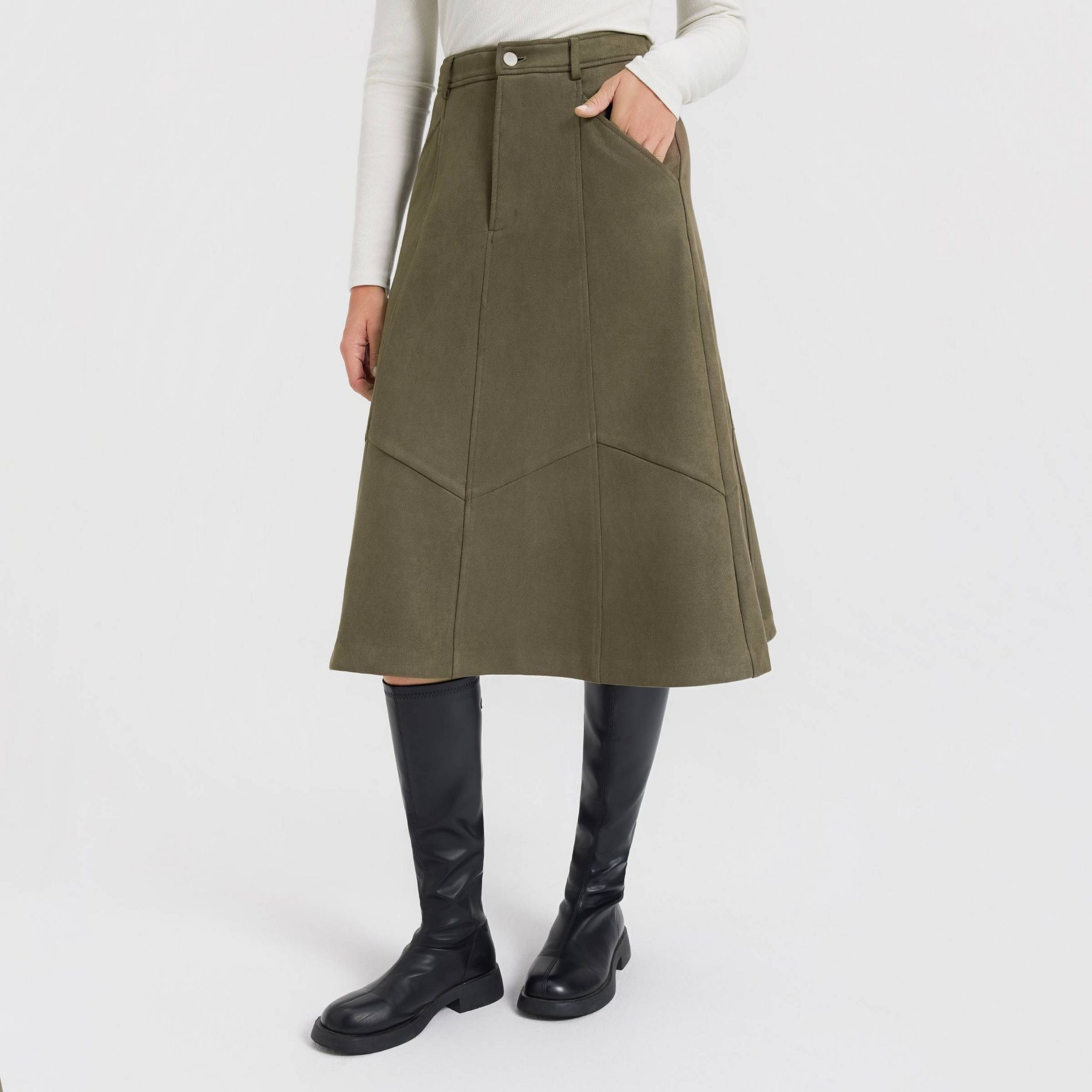 Women's Faux Suede Midi A-Line Skirt - Universal Thread™ Olive Green L