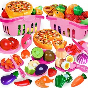 100 Pcs Play Food Set , Pretend Food Toy, Play Kitchen Toys with 2 Baskets, Christmas Birthday Gift - 1 of 4