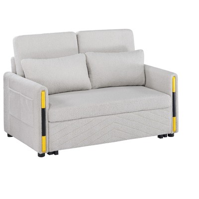 VYNXARIA 55.5"W Beige Teddy Velvet Sleeper Loveseat with Dual-Pull Sleeper Design