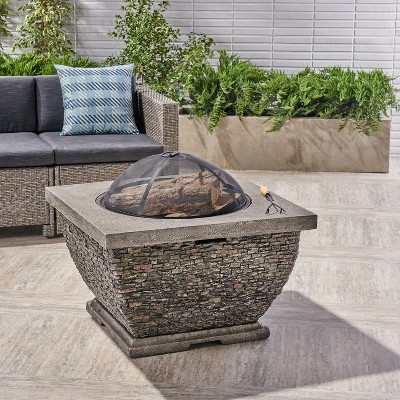 VYNXARIA 32" Light-Weight Concrete Wood Burning Square Fire Pit, Gray