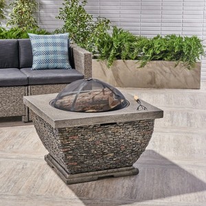VYNXARIA 32" Light-Weight Concrete Wood Burning Square Fire Pit, Gray - 1 of 4