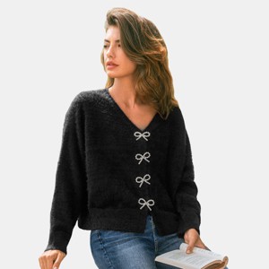 Women's Cozy Bow-Adorned Cardigan Sweater - Cupshe - 1 of 4