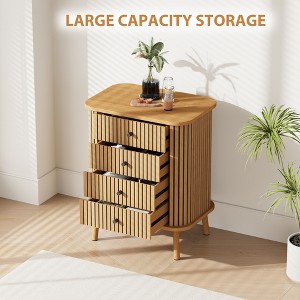 MDF 4-Drawer Cabinet, Vertical Grain, Soft Frame, Iron Frame with Thermal Transfer Iron Angle, Wild Oak Color Storage Cabinet for Home and Office - 1 of 4