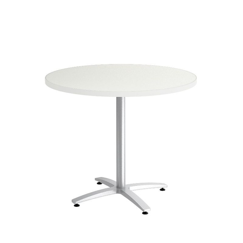 HITOUCH BUSINESS SERVICES 36" Round Silver Mesh Laminate Seated Height Silver Base Table 54785, 1 of 2