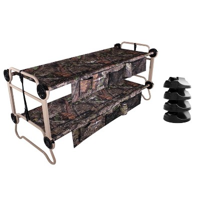 Disc O Bed Large Cam-O-Bunk 82 x 36 Inch Portable Folding Bunked Double Camping Cot Bed with 2 Organizers, and 4 No Slip Foot Pads, Mossy Oak