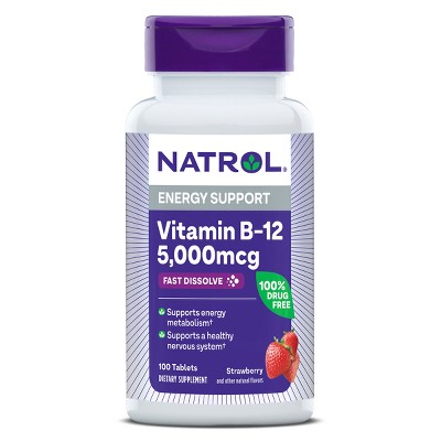 Photo 1 of *4/30/2025* Natrol Vitamin B-12 Maximum Strength Fast Dissolve Energy Support Tablets - Strawberry - 100ct