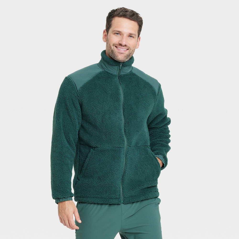 Men's High Pile Cozy Fleece Full Zip Sweatshirt - All In Motion™ Forest Green XXL