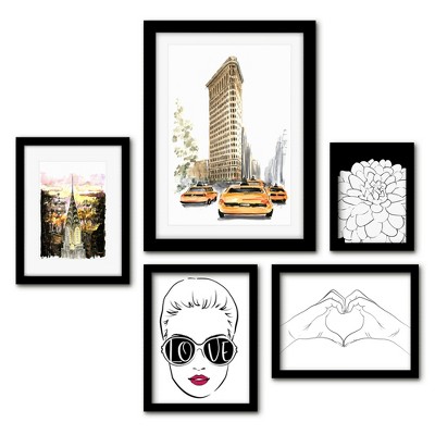 5 Piece Poster Gallery Wall Art Set - Watercolor NYC Women Love - Print