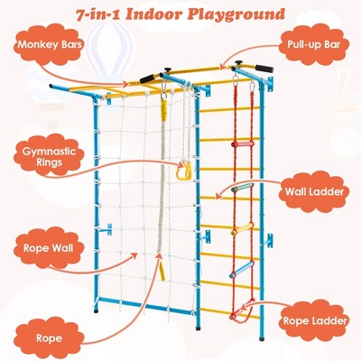 Yellow and Blue 7-in-1 Kids Indoor Climbing Gym with Wall Ladder