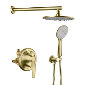 Cobbe Brushed Gold Single Handle Wall Mount Shower Faucet Set with 9-Inch Showerhead 5-Settings Hand Shower 15.74-Inch Shower Arm and Valve - 1 of 4