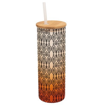 Elanze Designs Vintage Floral Damask Wallpaper Pattern Wrap-Around Design 25 Ounce Frosted Gradient Glass On-The-Go Coffee Travel Skinny Tumbler Mug