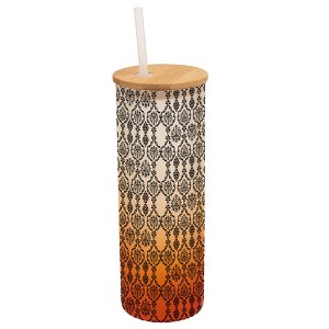 Elanze Designs Vintage Floral Damask Wallpaper Pattern Wrap-Around Design 25 Ounce Frosted Gradient Glass On-The-Go Coffee Travel Skinny Tumbler Mug - 1 of 1
