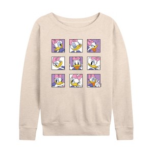 Women's - Disney - Daisy Emotions Grid Lightweight French Terry Wide Neck Long Sleeve Shirt - 1 of 4