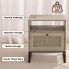 Rattan Nightstand, Boho Bedside Table with Storage Drawer & Metal Legs, Farmhouse Wood Small Night Stand End Table for Bedroom Living Room - 3 of 4