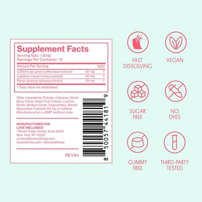 Love Wellness Energy Quick Melt Strips - Energy Support - Berry - 15ct