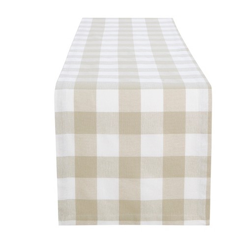 100% Cotton Fused Table Runner 14''x 72'' Over Sized,Orange/White Buffalo Check Plaid Every Day Use,Heavier Quality Urban Villa
