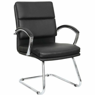 Neratoli Chrome-Base Slim Profile Black Leather Guest Chair